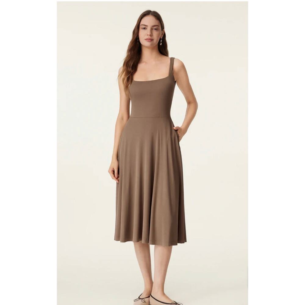Brand New OGL Women's Size Large Square Neck Sleeveless Knee Length Dress Pink